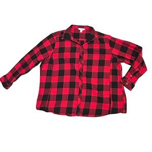 Womens Red & Black Plaid Button-Up Shirt 1X Great Northwest Indigo Plus 1831